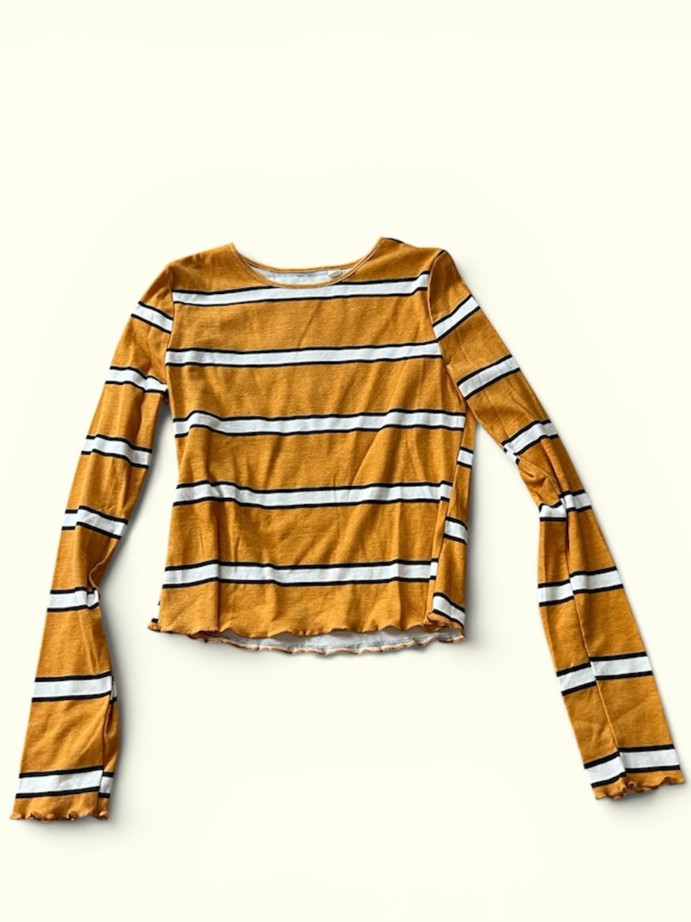 🟡PAC SUN: Women’s size M, yellow w/black & white stripe long sleeve shirt🟡